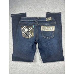 Vintage Baby Phat Dark Wash‎ Skinny Jeans size 7 Bling Y2K Sequins Gold